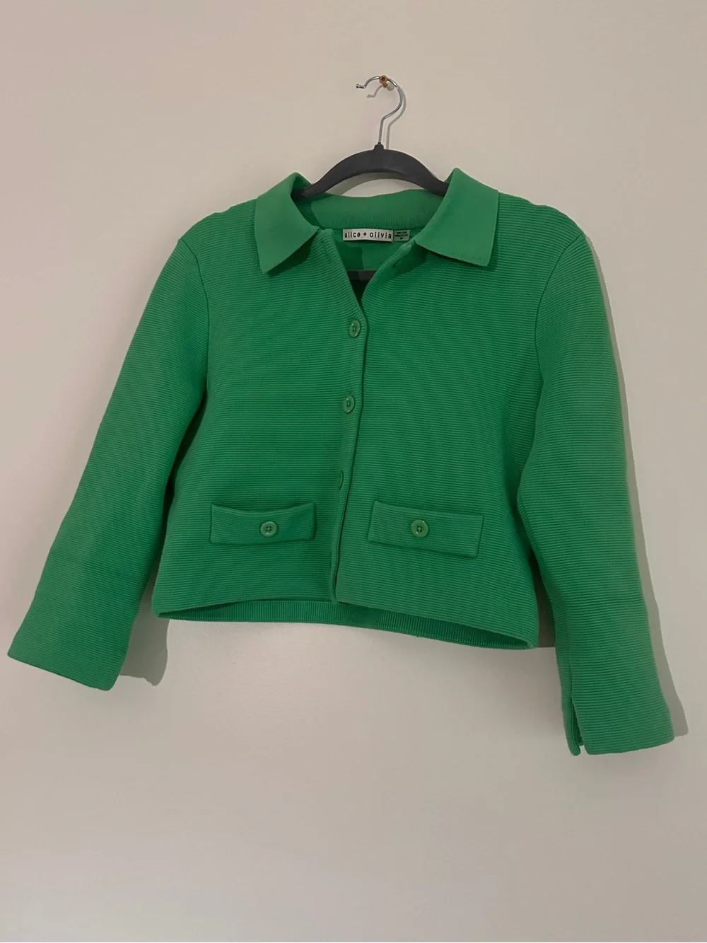 Alice + Olivia Ila Garden Green Collared Knit Jacket M